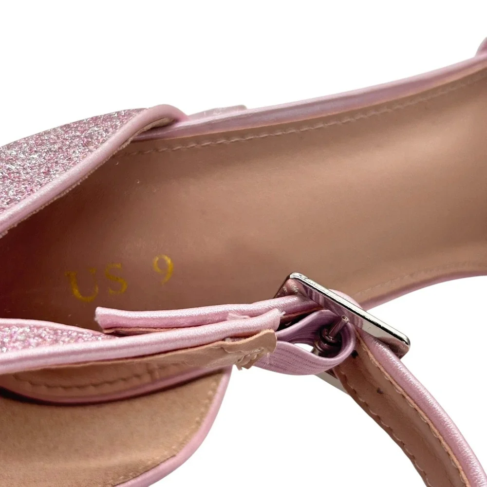 Allegra K Platform Heels Women 9 Pink Glitter Criss Cross Ankle Strap Block Heel